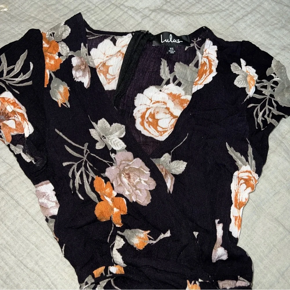 Lulus Floral Flower Print Wrap Mini Dress - Picture 7 of 9